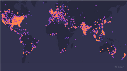 라이너 글로벌 유저 분포도. 라이너 제공